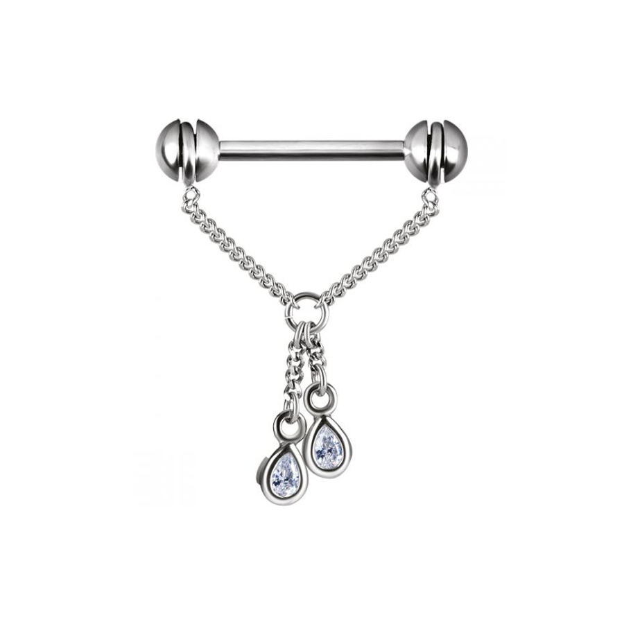 Barbell - Acier 316 l avec chaine et 2 strass