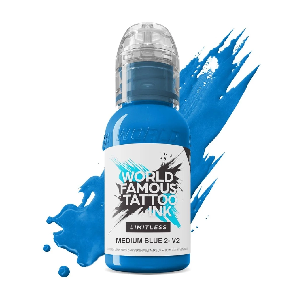 Encre Tattoo Bleue - World Famous Ink Limitless Medium Blue 2 V2 - Mélange pour le tatouage encre reach 30 ml