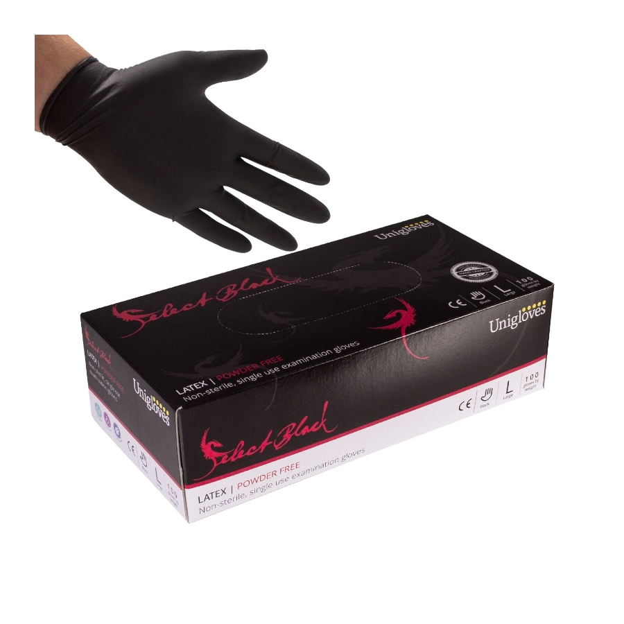 Gant Noir Tatouage - Unigloves Tattoo - Boite de 100 gants en latex ou nitrile non poudre