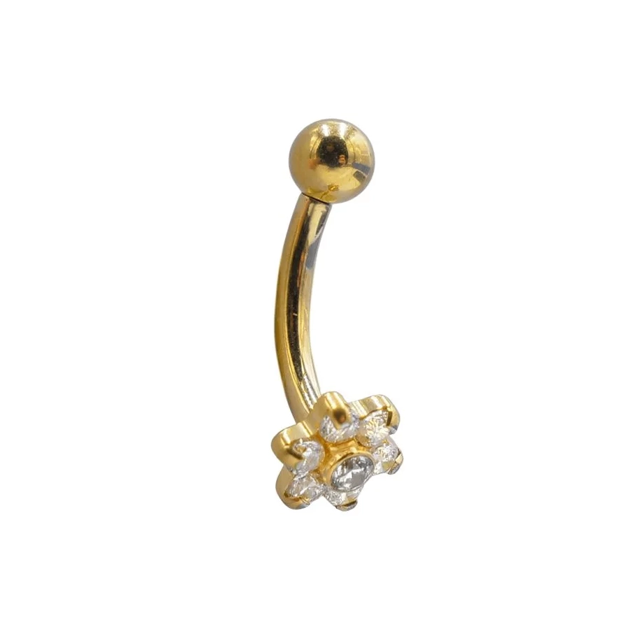 Banane Piercing - Banane Interne Stérile Pvd Gold - Piercing pour arcade en titane pvd gold motif fleur 7 strass (copie)