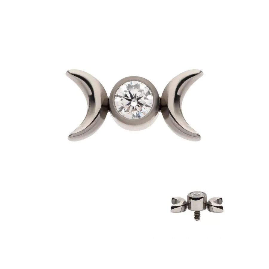 Piercing Embout - Titane F136 Gamme Invictus - Embout 12 avec pas de vis interne 0,9 mm pour piercing 1,2 mm double lune strass*