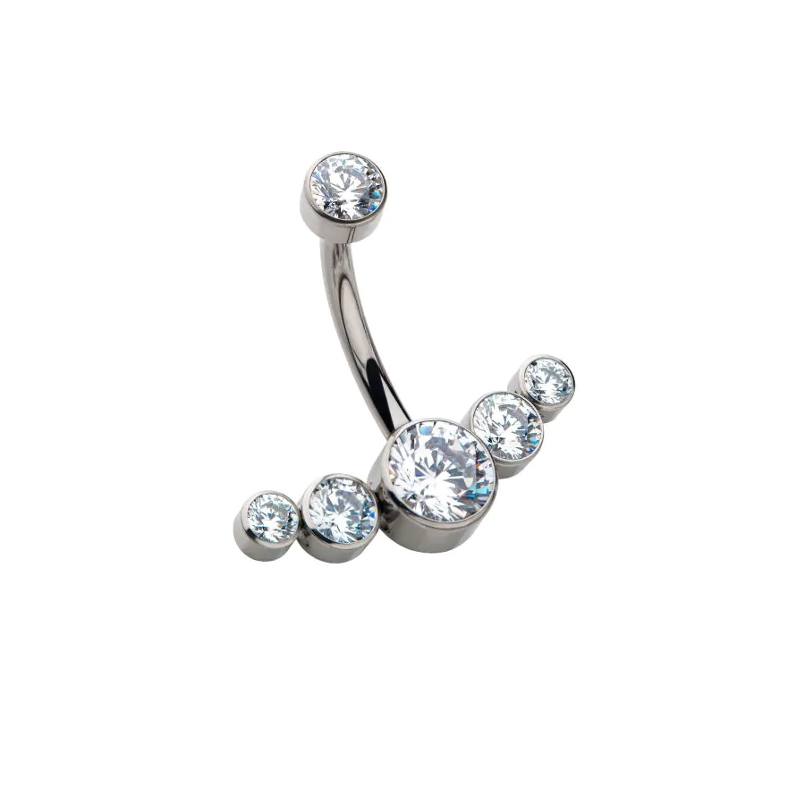 Piercing Banane - Titane F136 Gamme Hand Ink - Banane 09 avec pas de vis interne arc de 5 strass*