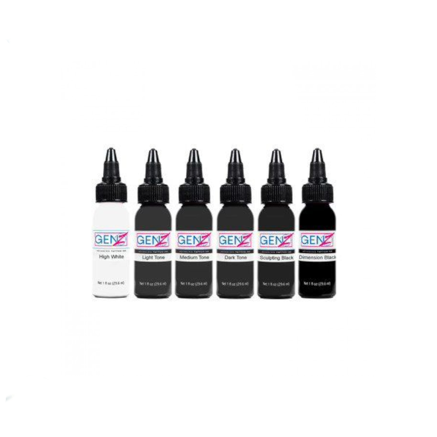 Encre Tattoo Grise - Intenze Ink Gen-Z Set Bob Tyrrell B&G - Mélange pour le tatouage encre reach 6x30ml