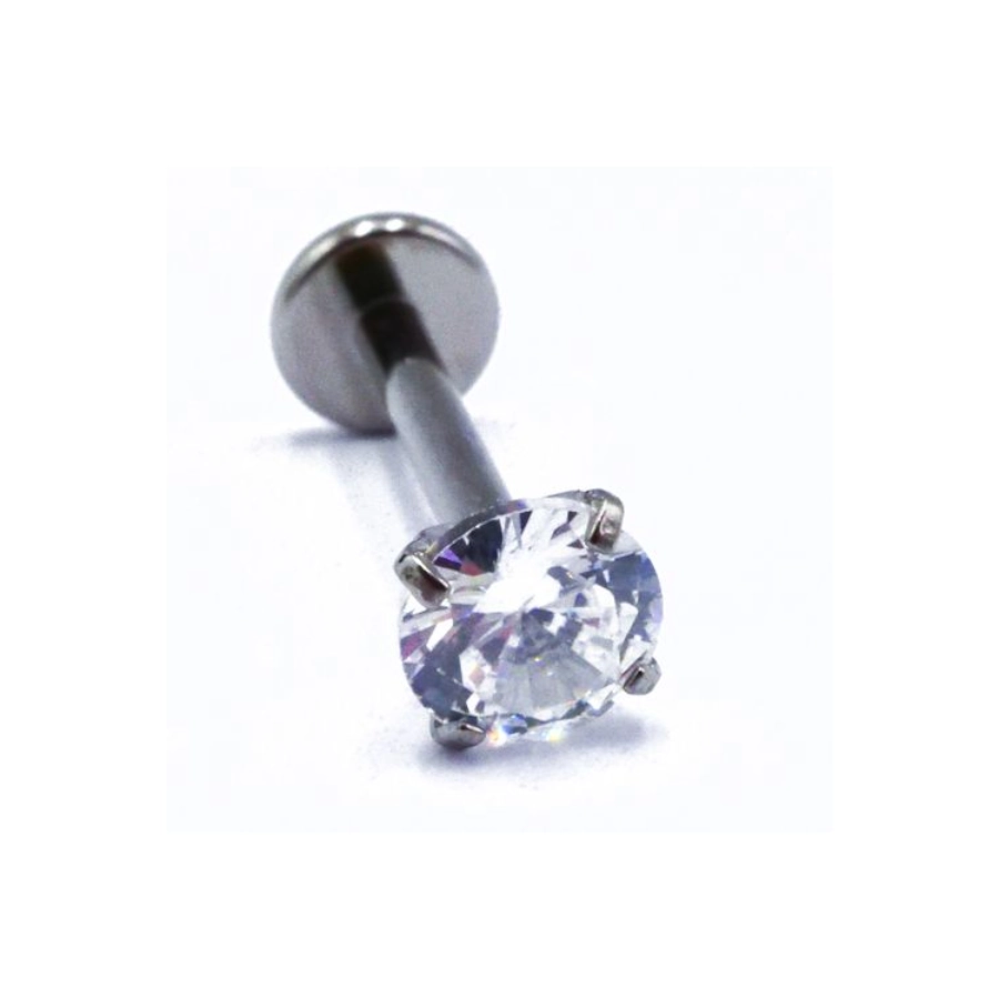 Labret Piercing - Titane Interne Stérile - Labret 19 avec pas de vis interne 1,2 x 8 mm motif strass griffé rond*
