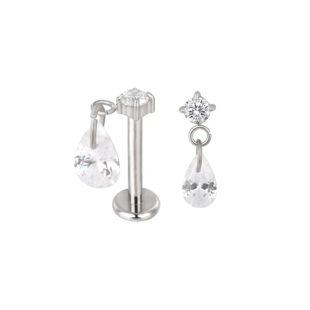 Labret Piercing - Titane F136 Interne Stérile - Labret 1255 avec pas de vis interne strass et larme 1,2 x 8 mm*
