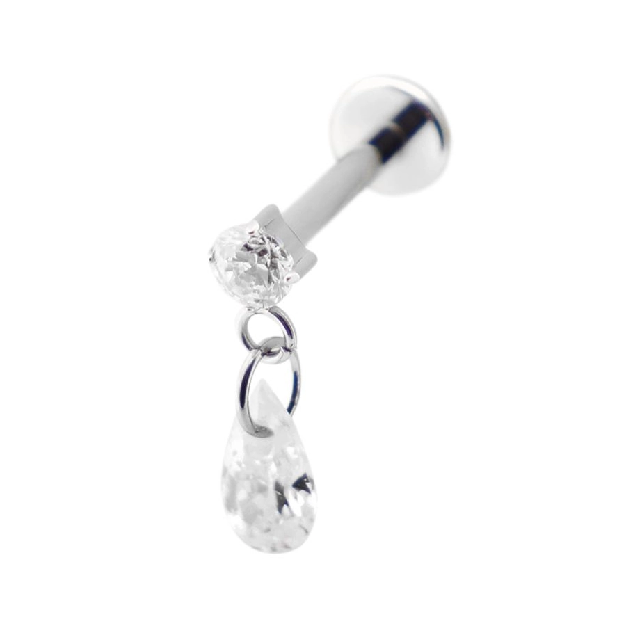 Labret Piercing - Titane F136 Interne Stérile - Labret 10 avec pas de vis interne 1,2 x 8 mm motif strass et larme*