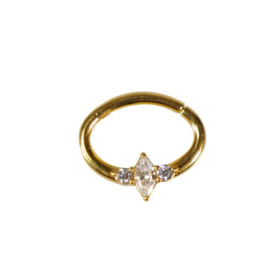 Piercing Anneau - Acier Gold - Anneau clicker 123 avec fermeture à charnière 1,2 x 6 mm septum strass blanc