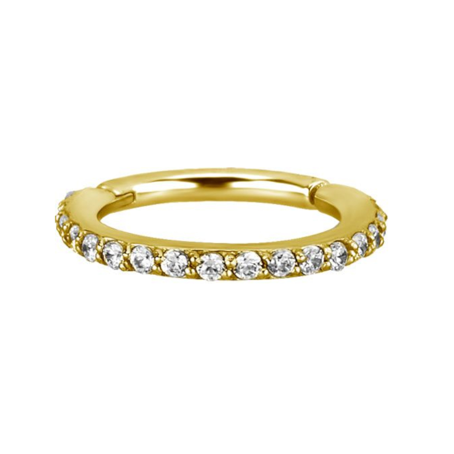 Piercing Anneau - Acier Gold - Anneau clicker à charnière avec strass blanc de Swarovski*