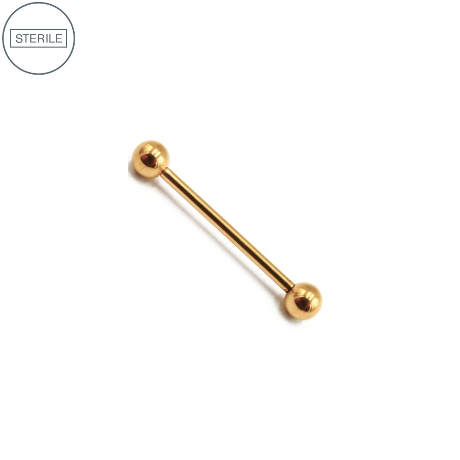 Piercing Barbell Sterile Interne Gold - Piercing barbell en titane pvd gold sterile avec bille