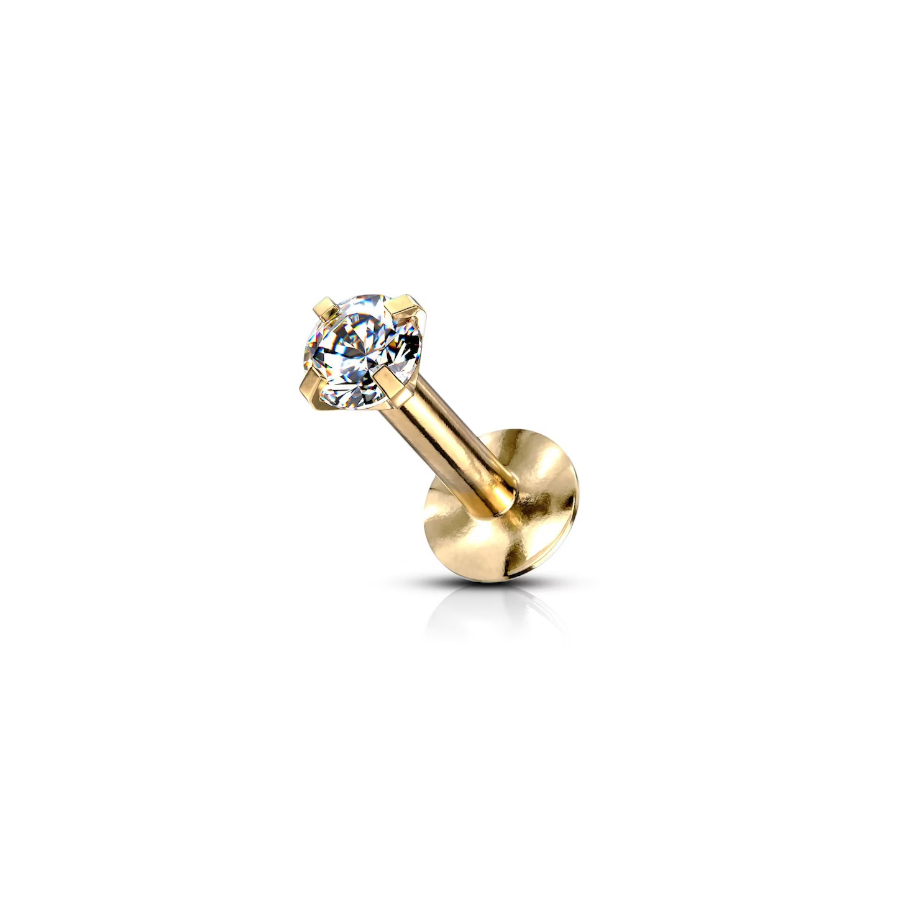 Labret Interne - Labret en titane pvd gold avec strass griffé
