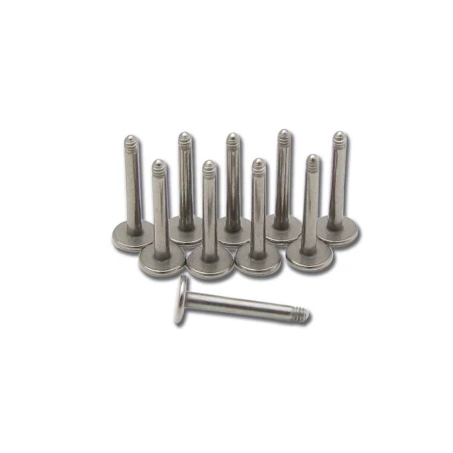 Piercing Labret - Titane Gamme Itc - Lot de 10 labrets sans bille disque 4mm*