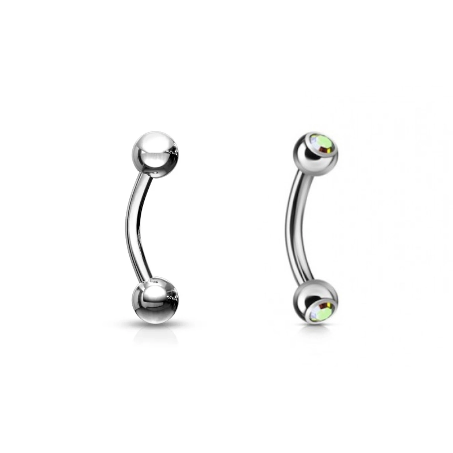 Piercing Banane - Titane F136 Stérile Gamme Itc - Banane pas de vis externe avec bille ou double strass*