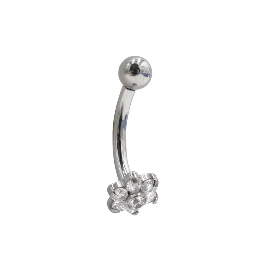 Piercing Banane - Titane F136 Interne Stérile Gamme Itc - Banane avec pas de vis interne fleur strass 1,2 x 8 mm*