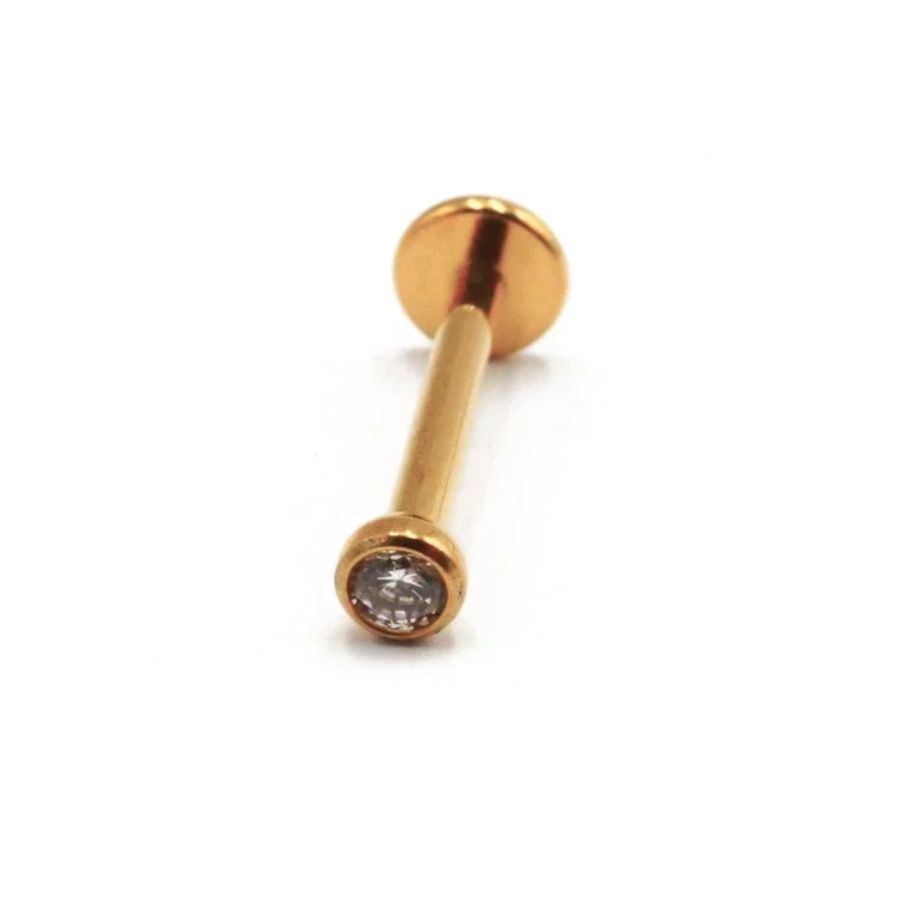 Piercing Labret - Titane F136 Gold Interne Stérile Gamme Itc - Labret avec pas de vis interne et strass*