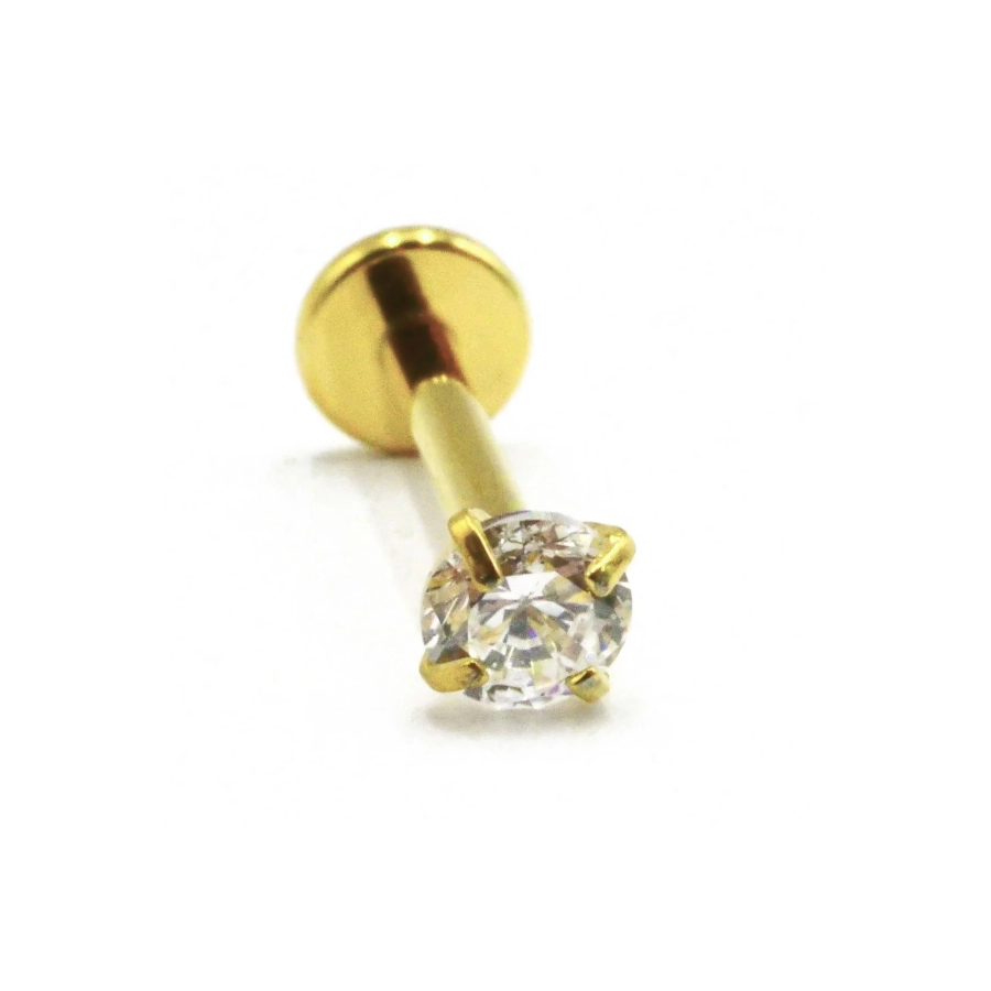 Piercing Labret - Titane F136 Interne Stérile Gold - Labret 19 avec pas de vis interne et strass griffé*