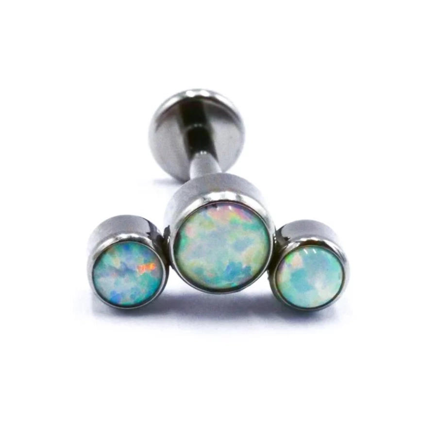 Labret Stérile Titane Interne 20 - Piercing avec pas de vis interne courbe 3 opales ronde