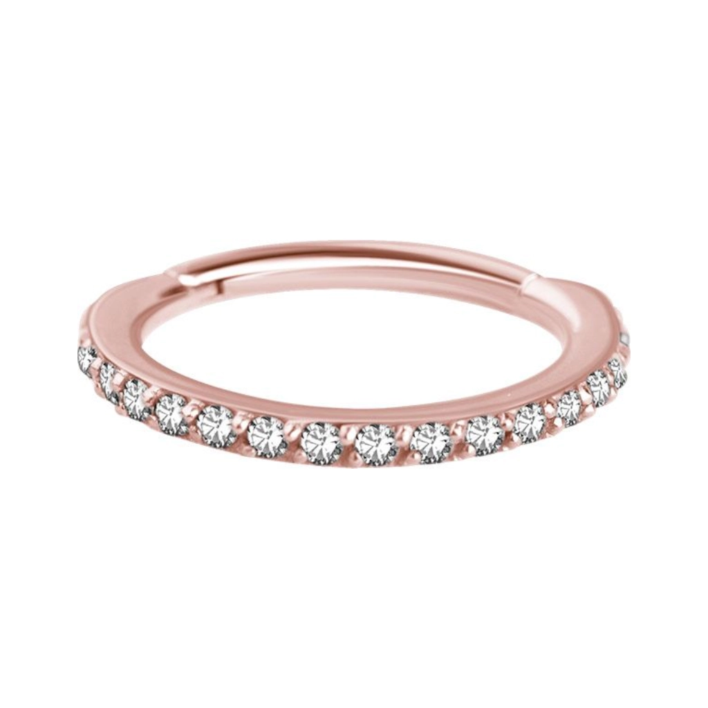 CLICKER ANNEAU A CHARNIERE PVD ROSE STRASS