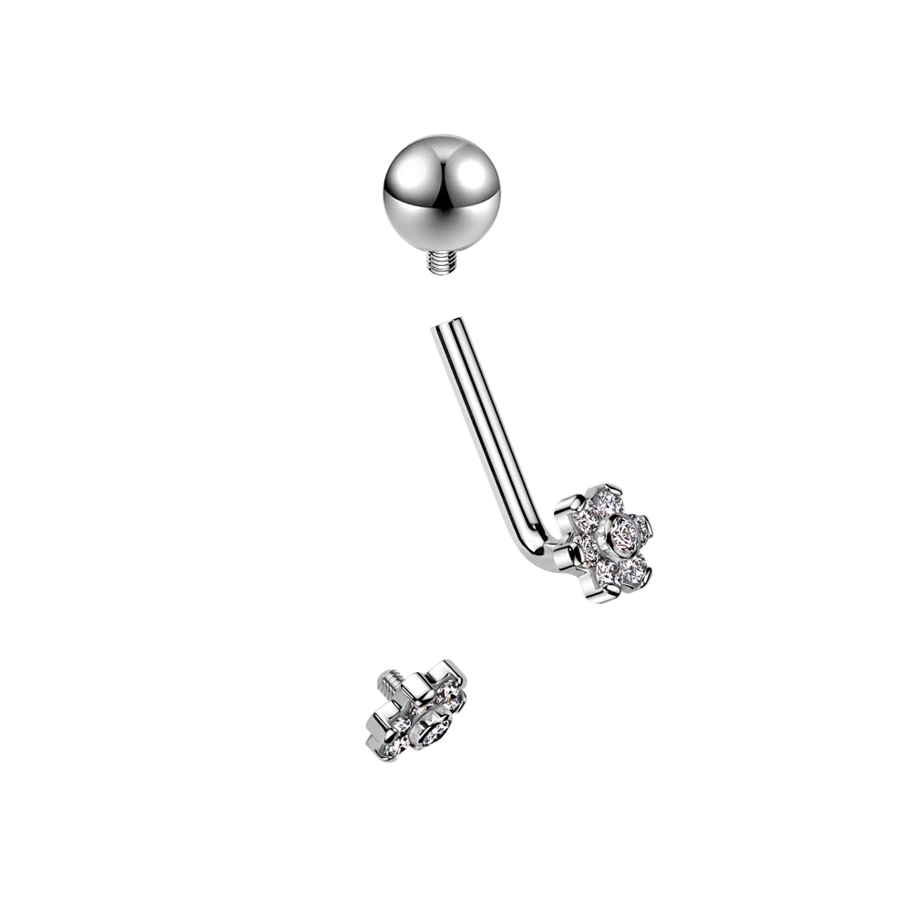 Piercing Intime - Barbell Titane F136 Stérile Gamme Hand Ink - Barbell intime christina avec strass de 4 mm et fleur 7 pétales strass*