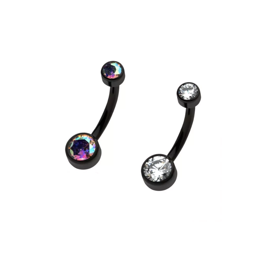 Piercing Banane - Titane F136 Noir Gamme Invictus - Banane 2 avec pas de vis interne avec strass rond 1,6 x 11,2 mm*