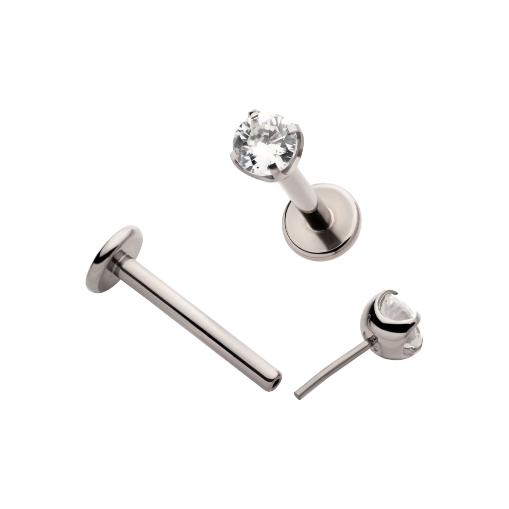 Piercing Labret - Titane F136 Threadless Stérile Gamme Hand Ink - Labret sans pas de vis threadless disque 2,5 mm avec strass griffé*