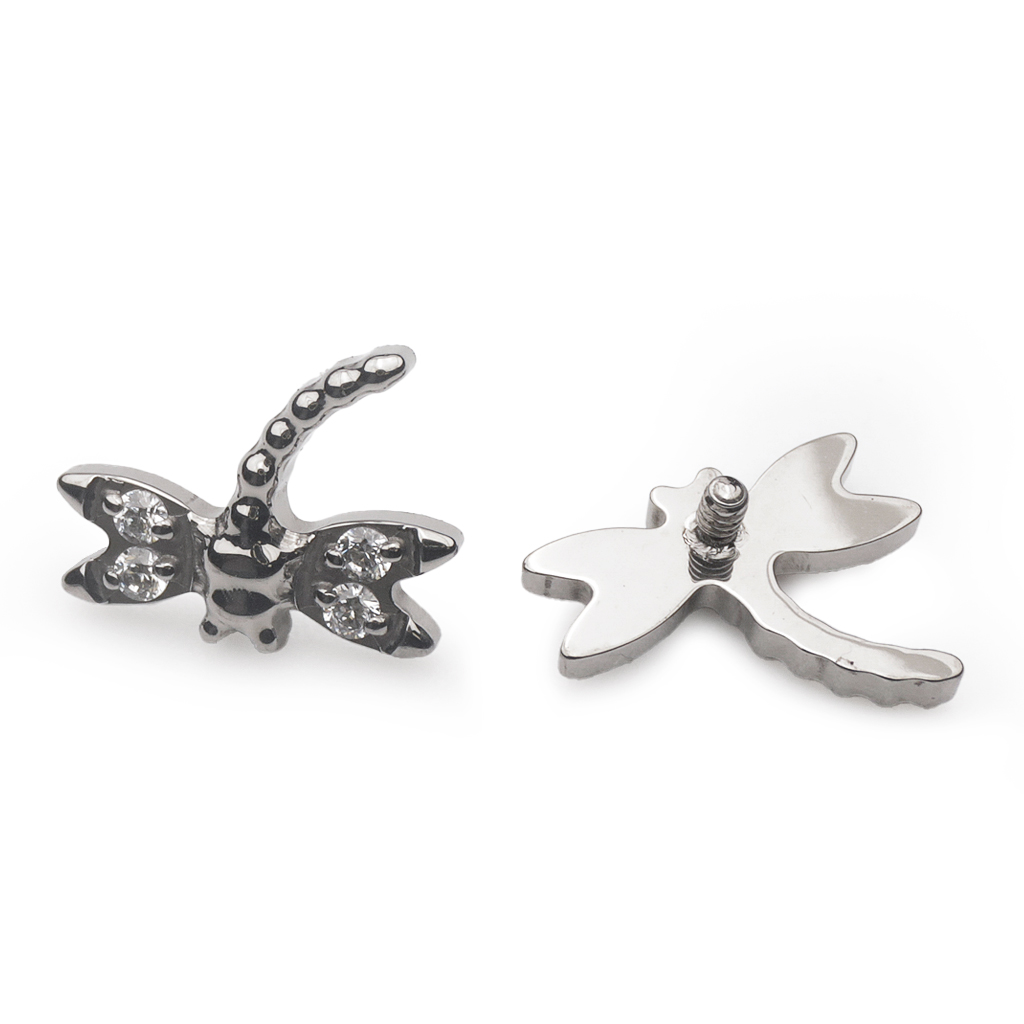 Piercing Embout - Titane F136 Gamme Hand Ink - Embout 187 avec pas de vis interne 0,9 mm pour piercing 1,2 mm libellule strass 7,5 mm*