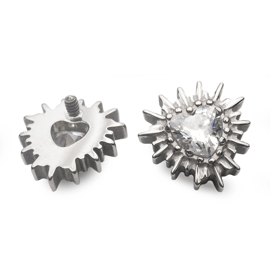 Piercing Embout - Titane F136 Gamme Hand Ink - Embout 239 avec pas de vis interne 0,9 mm pour piercing 1,2 mm cœur strass 7 mm*