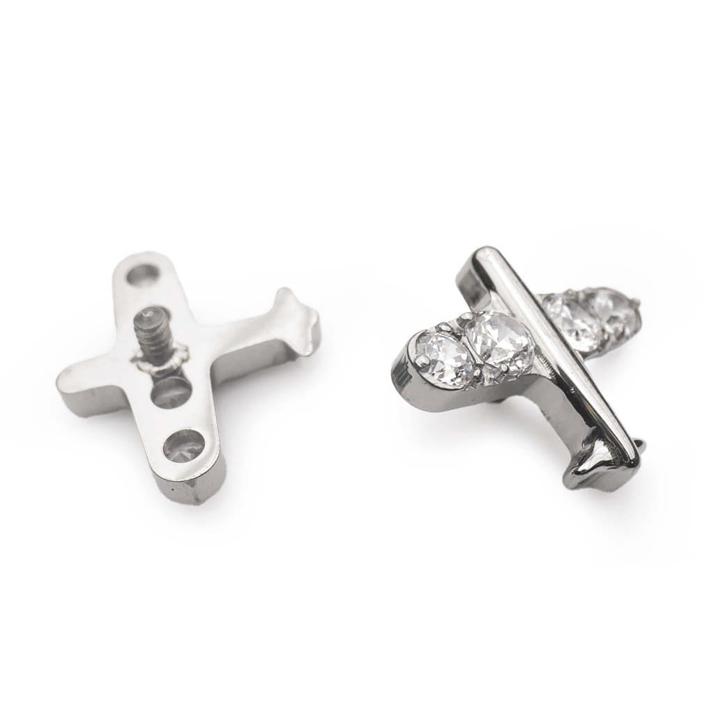 Embout Piercing - Titane F136 Gamme Hand Ink - Embout 262 en titane f136 avec pas de vis interne 0,9 mm pour piercing 1,2 mm avion strass 7 mm*