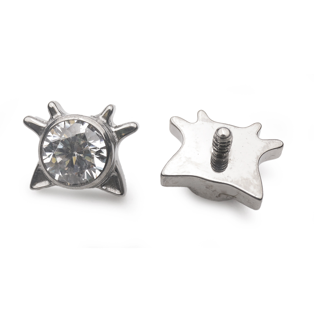 Embout Piercing - Titane F136 Gamme Hand Ink - Embout 263 en titane f136 avec pas de vis interne 0,9 mm pour piercing 1,2 mm étoile strass 4,5 mm*