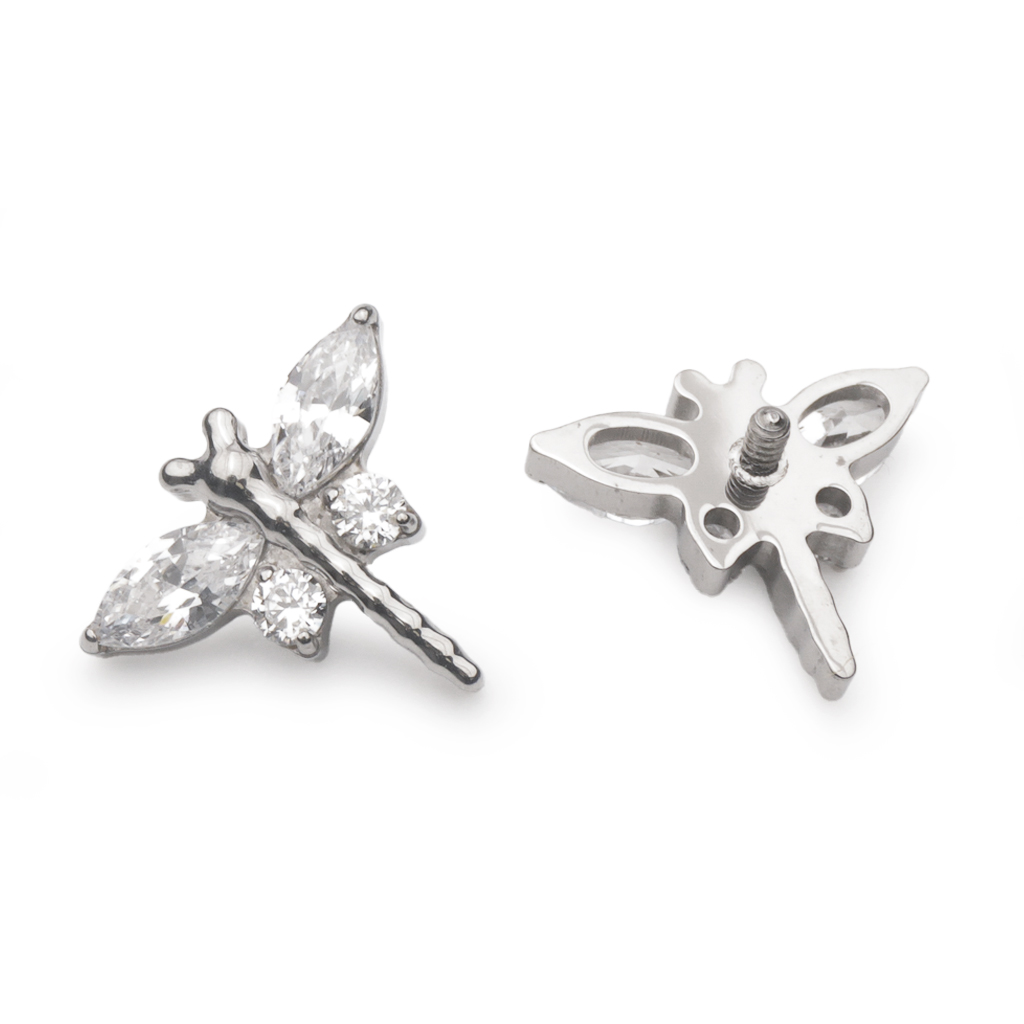 Embout Piercing - Titane F136 Gamme Hand Ink - Embout 264 en titane f136 avec pas de vis interne 0,9 mm pour piercing 1,2 mm libellule strass 8 mm*