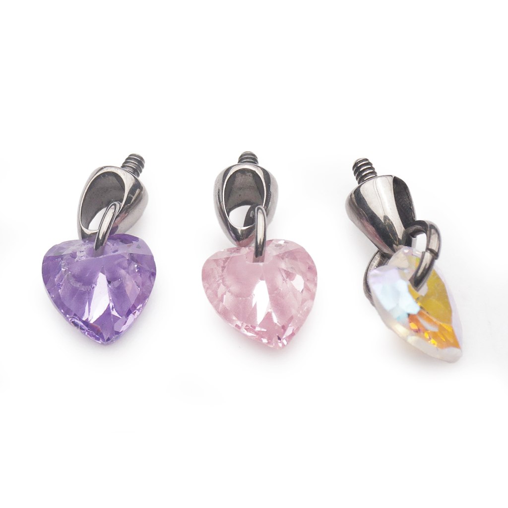 Piercing Embout - Titane F136 - Embout n°265A avec pas de vis interne 0,9 mm pour piercing 1,2 mm cœur strass hauteur 4,5 mm* 