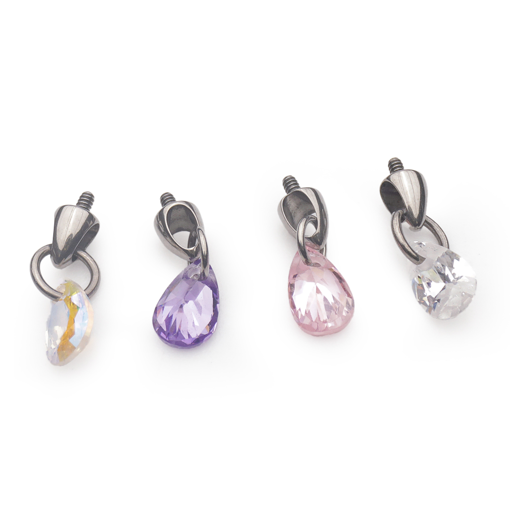 Piercing Embout - Titane Astm F136 - Embout n°265S avec pas de vis interne 0,9 mm pour piercing 1,2 mm goutte strass hauteur 5 mm*