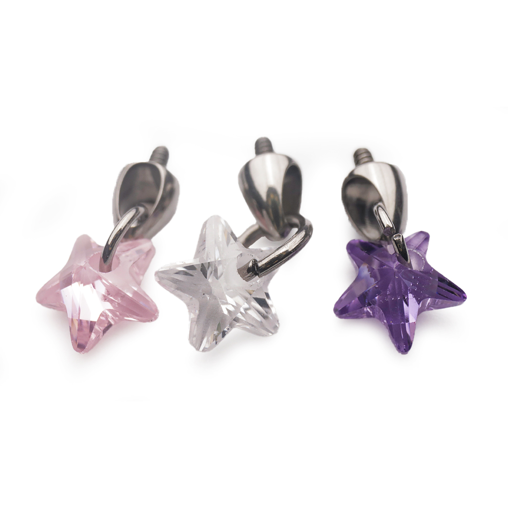 Piercing Embout - Titane F136 - Embout n°265W avec pas de vis interne 0,9 mm pour piercing 1,2 mm étoile strass hauteur 4,5 mm*