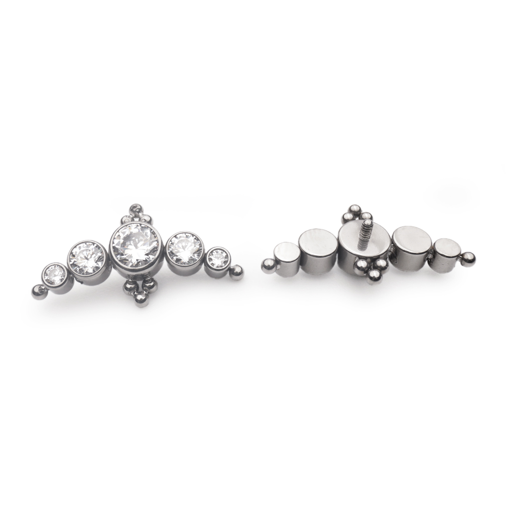 Embout Piercing - Titane F136 Gamme Hand Ink - Embout 284 en titane f136 avec pas de vis interne courbe strass et perle 11 mm*