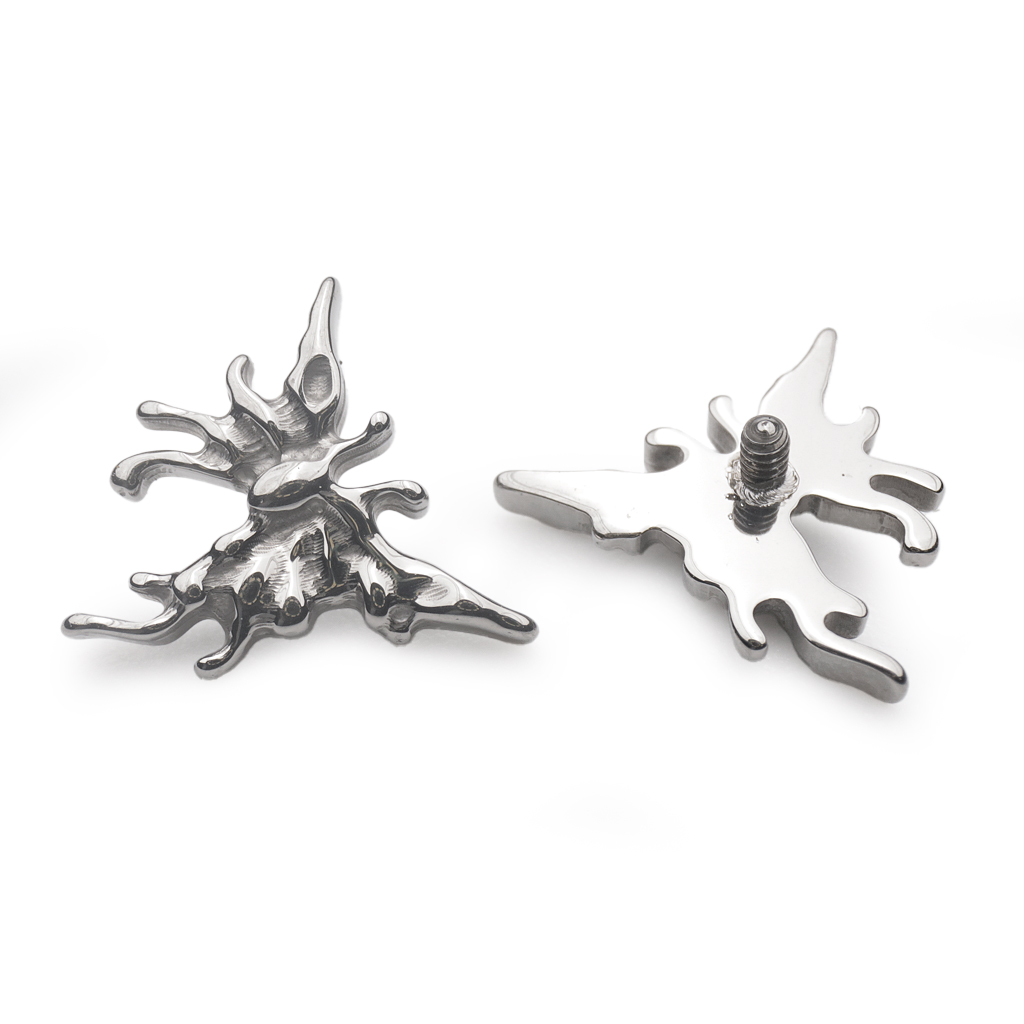 Piercing Embout - Titane F136 Gamme Hand Ink - Embout 255 avec pas de vis interne 0,9 mm pour piercing 1,2 mm papillon abstrait 8 mm*