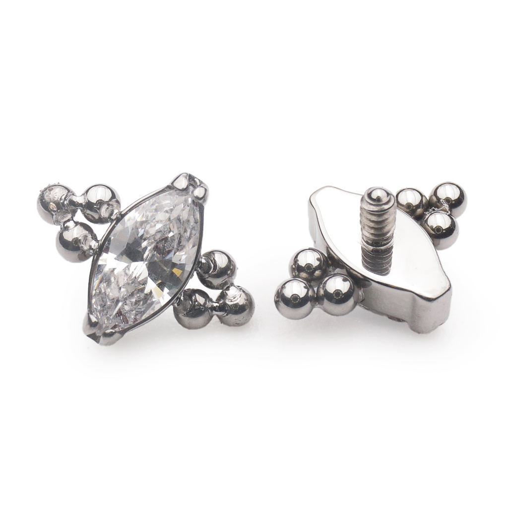 Piercing Embout - Titane F136 Gamme Hand Ink - Embout 300 avec pas de vis interne 0,9 mm pour piercing 1,2 mm strass losange et perle 5 mm*