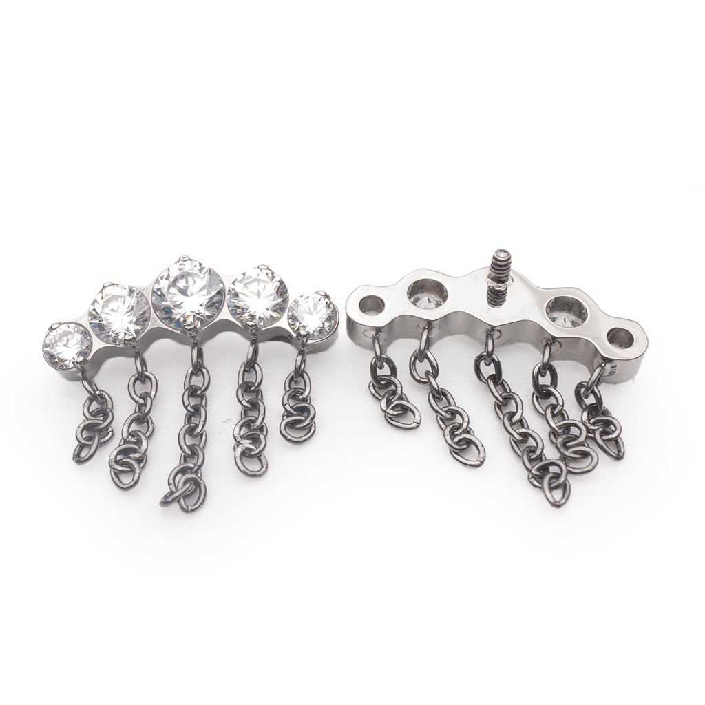 Piercing Embout - Titane F136 Gamme Hand Ink - Embout 304 avec pas de vis interne 0,9 mm pour piercing 1,2 mm courbe 5 strass et chaînes 12 mm*