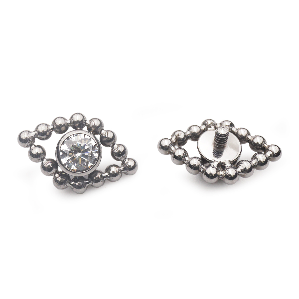 Piercing Embout - Titane F136 Gamme Hand Ink - Embout 315 avec pas de vis interne 0,9 mm pour piercing 1,2 mm losange avec strass 9 mm*