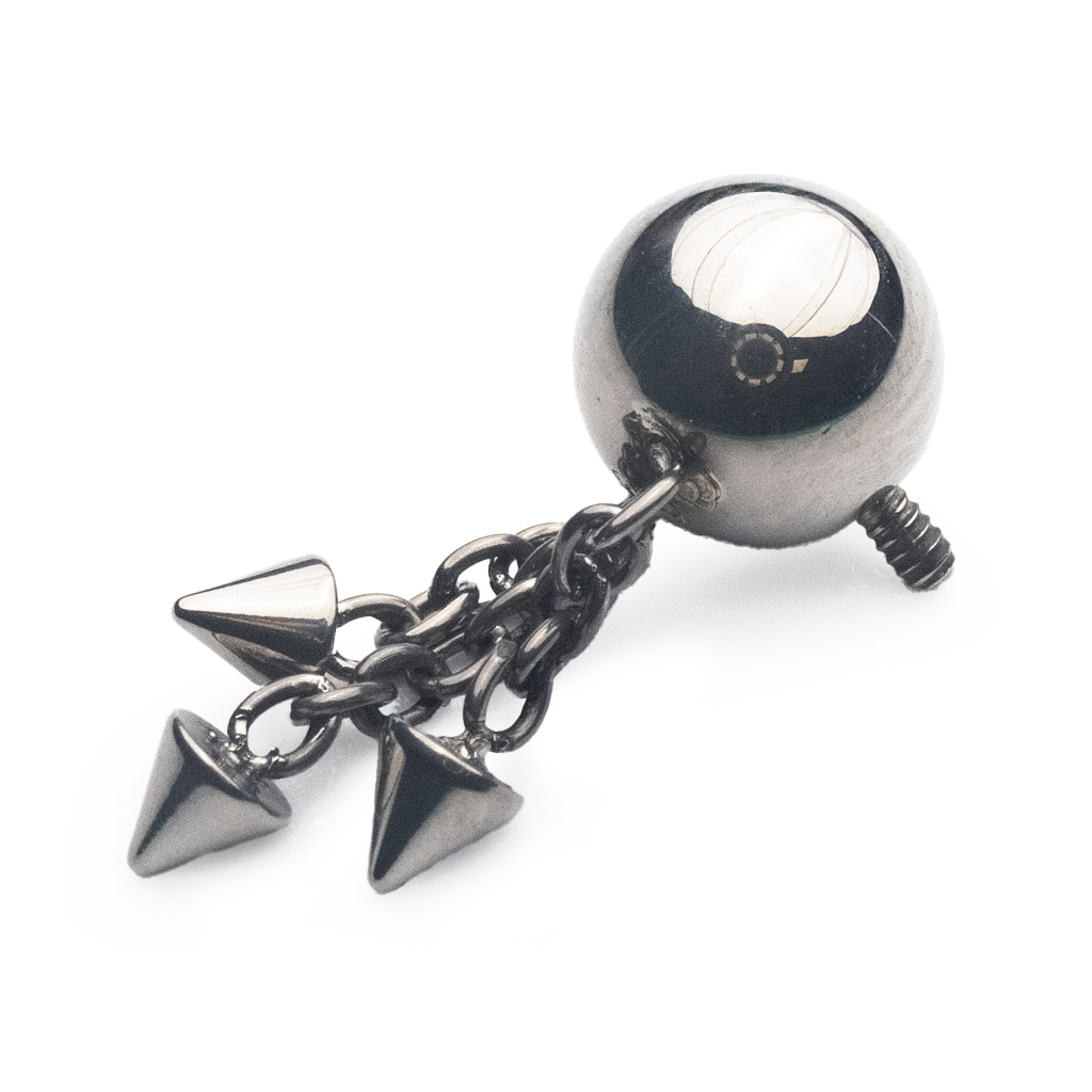 Piercing Embout - Titane F136 Gamme Hand Ink - Embout 316 avec pas de vis interne bille avec 3 chaines embout pointe 7 mm*