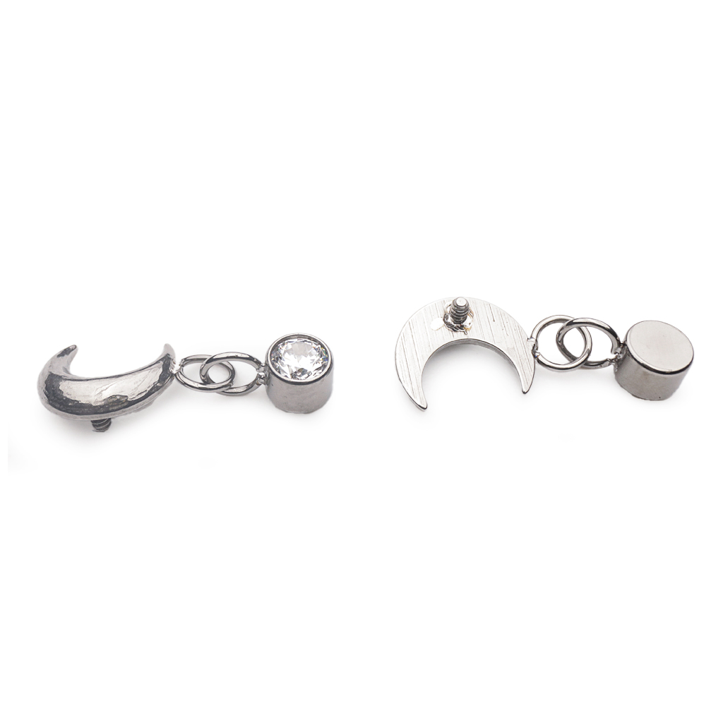 Piercing Embout - Titane F136 Gamme Hand Ink - Embout 328 avec pas de vis interne 0,9 mm pour piercing 1,2 mm lune avec strass rond pendant 10 mm*