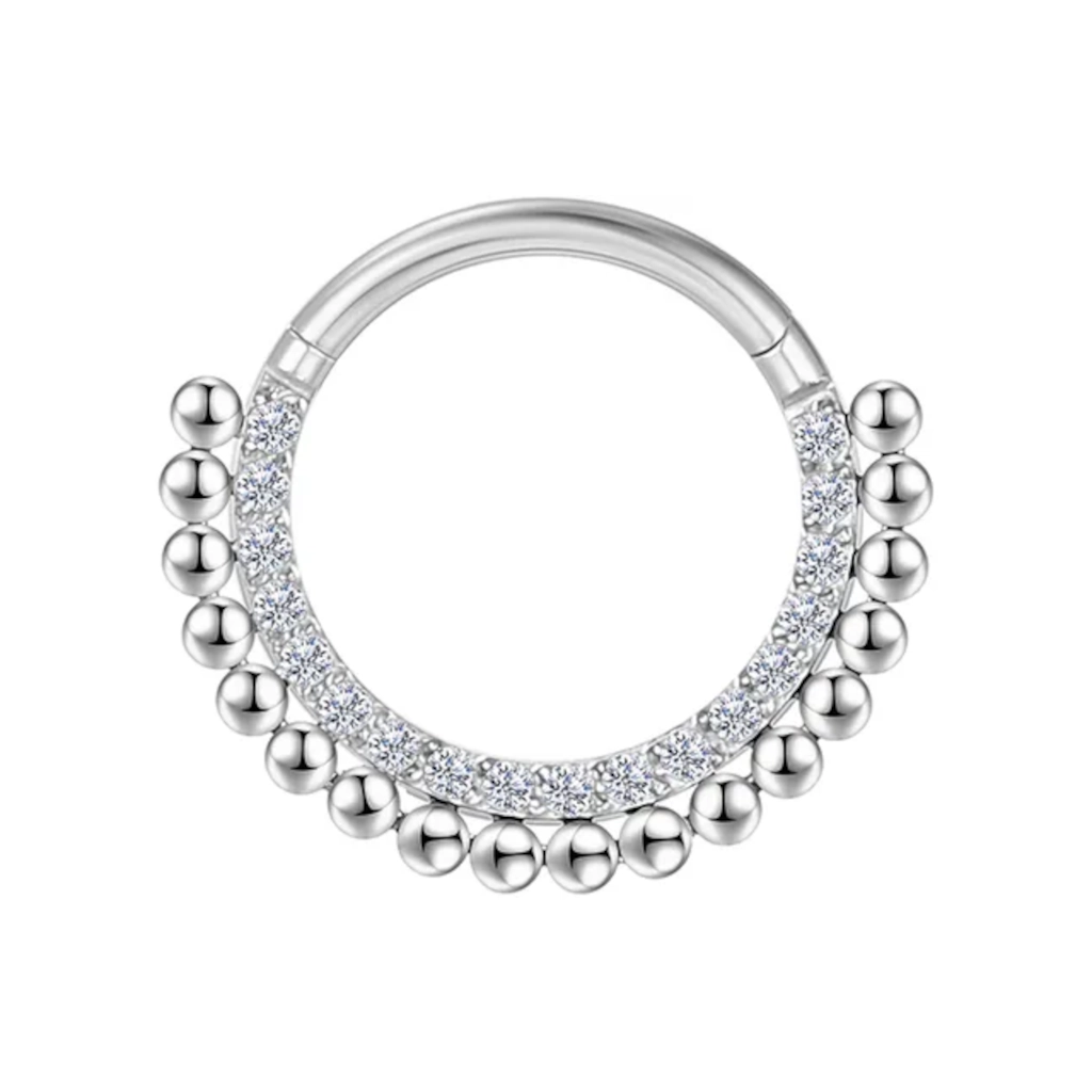 Piercing Anneau - Titane Astm F136 - Clicker 103 avec fermeture à charnière sertie de strass et perles*