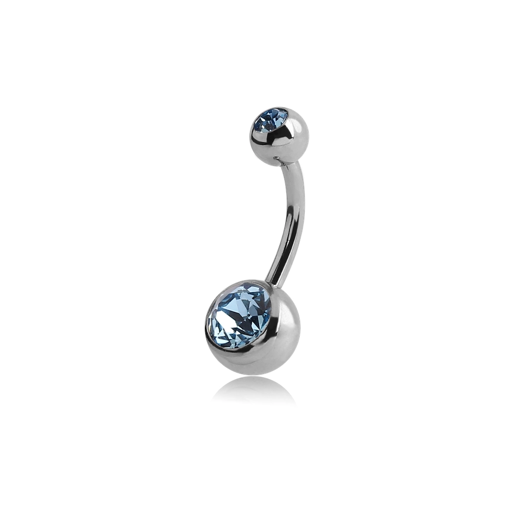Piercing Banane - Acier 316L - Banane pour nombril avec doubles billes strass (11 coloris)*