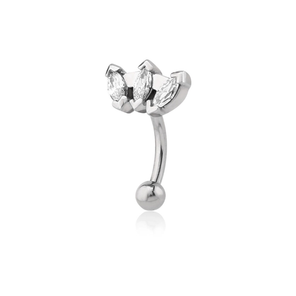 Piercing Banane - Acier 316L - Banane en acier chirurgical avec embout fonte d'acier marquise 3 strass 1,2 x 8 mm*