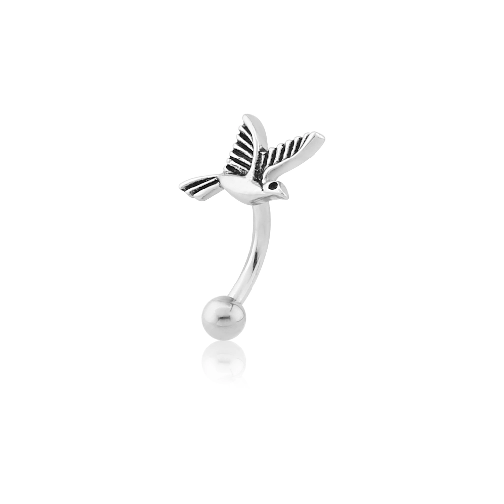 Piercing Banane - Acier 316L - Banane en acier chirurgical avec embout fonte d'acier oiseau 1,2 x 8 mm*