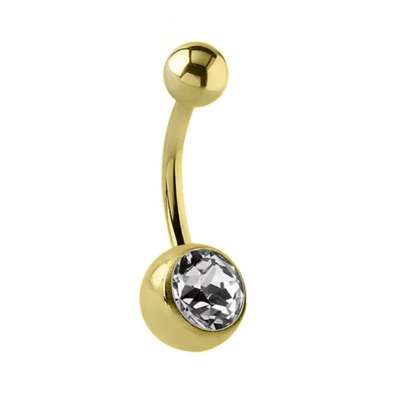 Piercing Banane - Titane F136 Gold - Banane avec pas de vis externe et une bille strass*