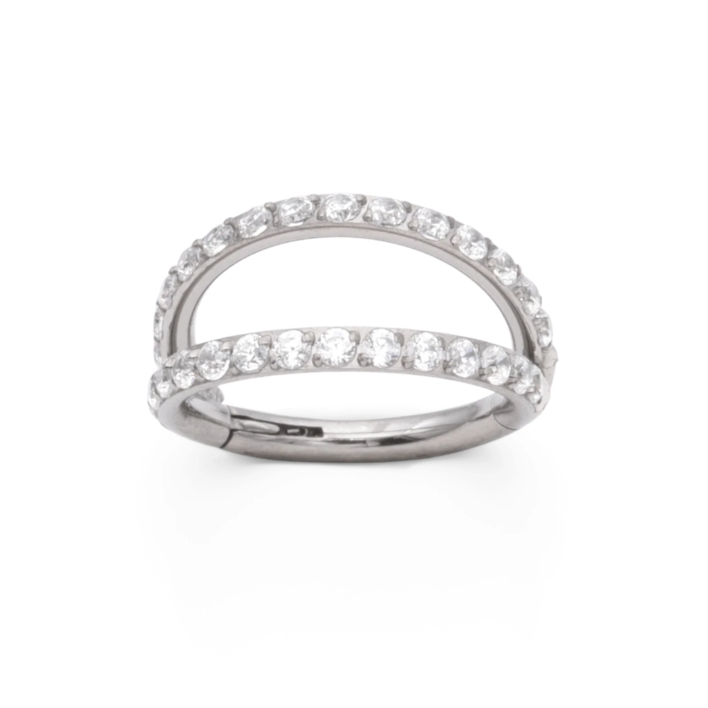 Piercing Anneau - Titane F136 Gamme Hand Ink - Clicker 58 avec fermeture à charnière double cerclage sertie strass*