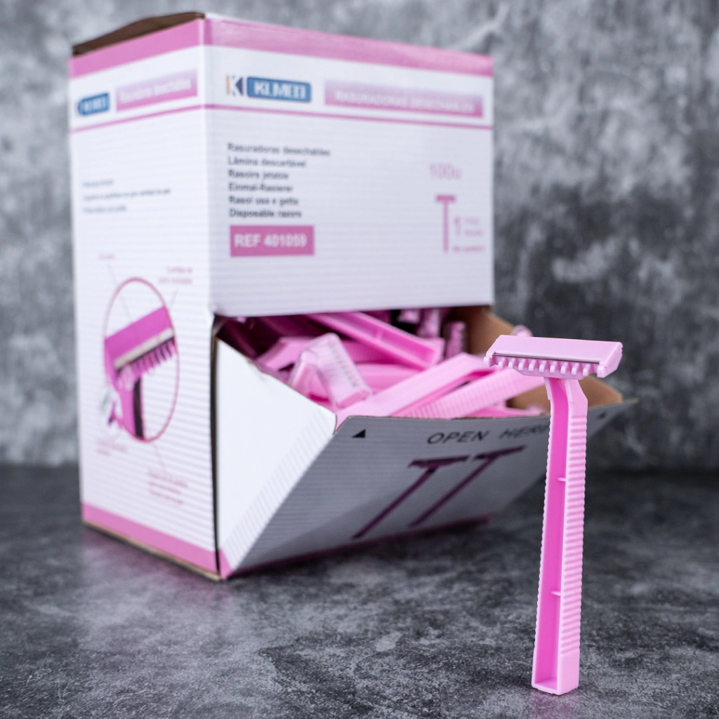 Rasoir Tattoo - Klmed Rose - Boîte distributrice de rasoir 1 lame à usage unique en plastique rose pour le tatouage