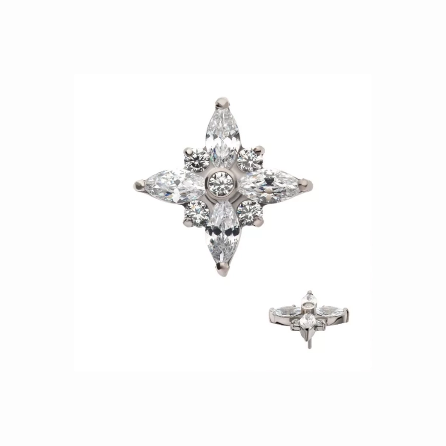 Piercing Embout - Titane F136 Gamme Invictus - Embout 1 sans filetage threadless étoile strass*