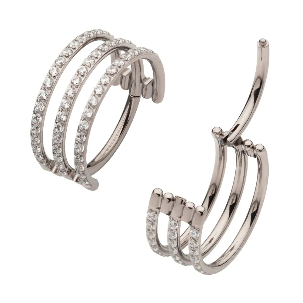 Piercing Anneau - Titane F136 Gamme Invictus - Anneau 12 avec fermeture à charnière 3 cerceaux strass 1,2 x 12 mm*