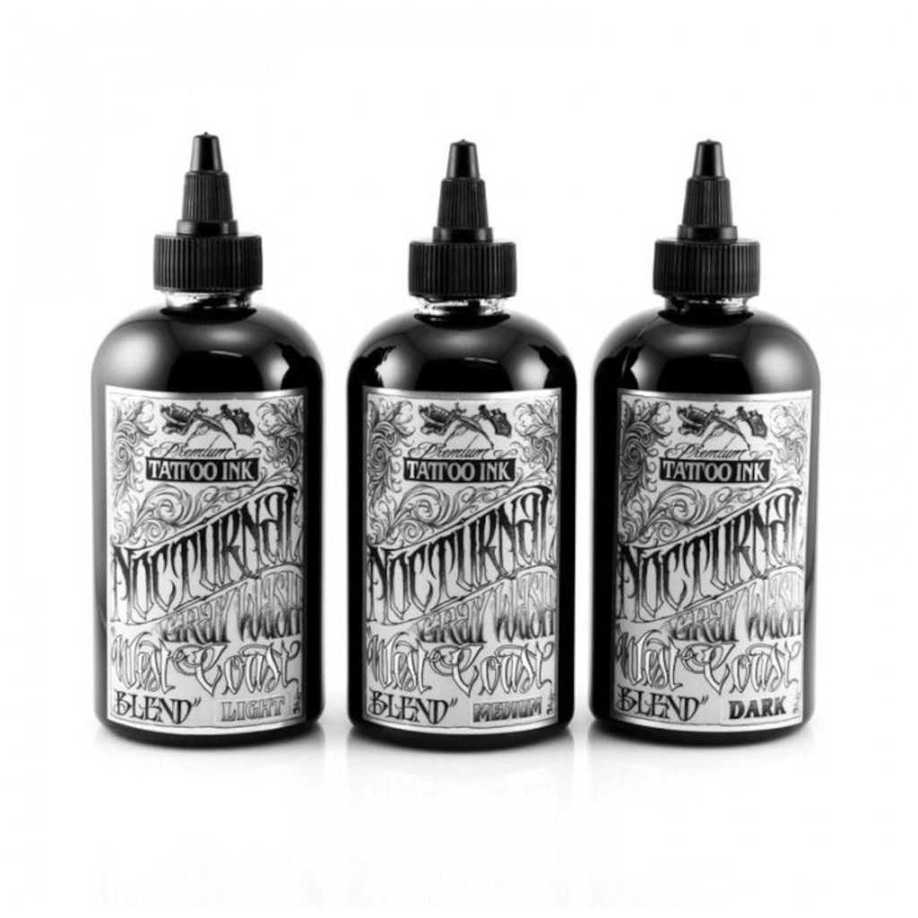 Set Encre Entrainement Tattoo Greywash - Nocturnal Ink West Coast Blend Grey Wash - Encre artistique pour l'entraînement au tatouage NON REACH set de 3 bouteilles*