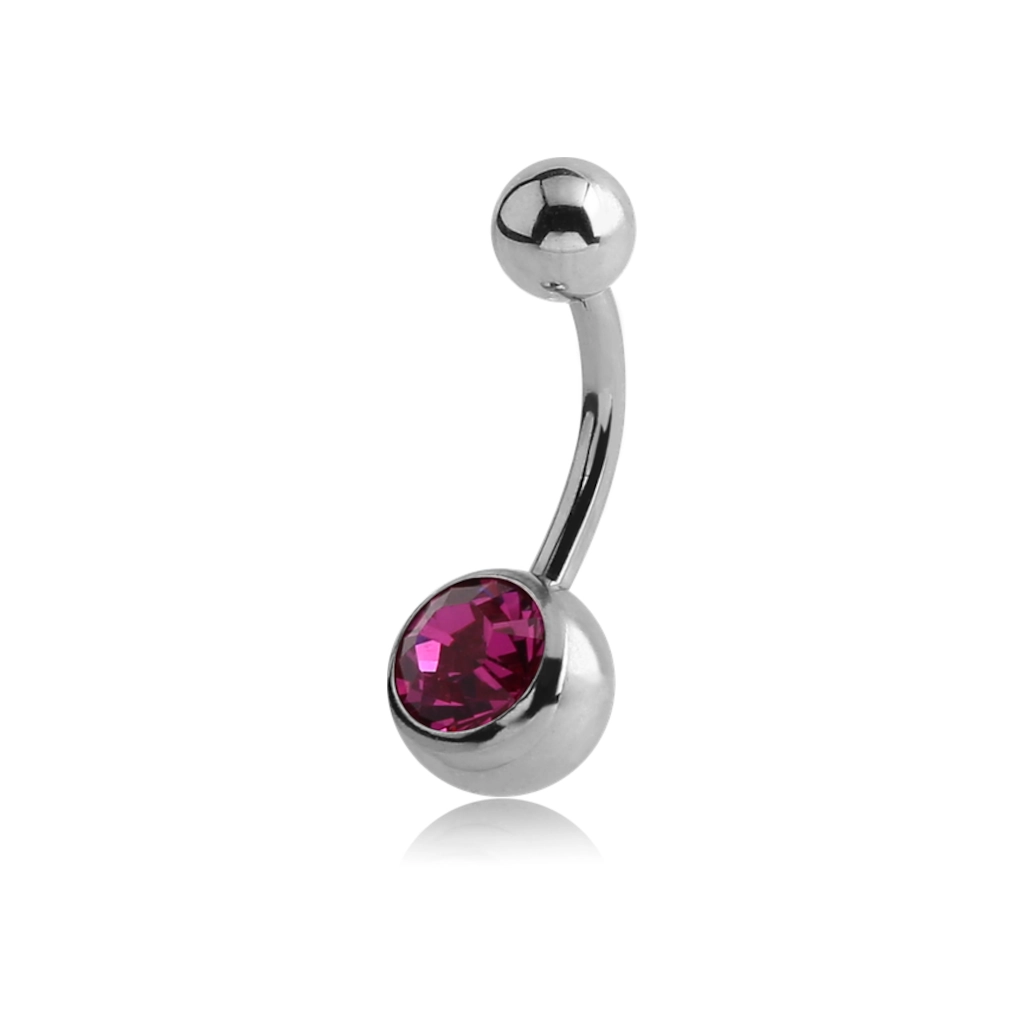 Piercing Banane - Acier 316L - Banane pour nombril avec pas de vis externe et billes strass (11 coloris)*